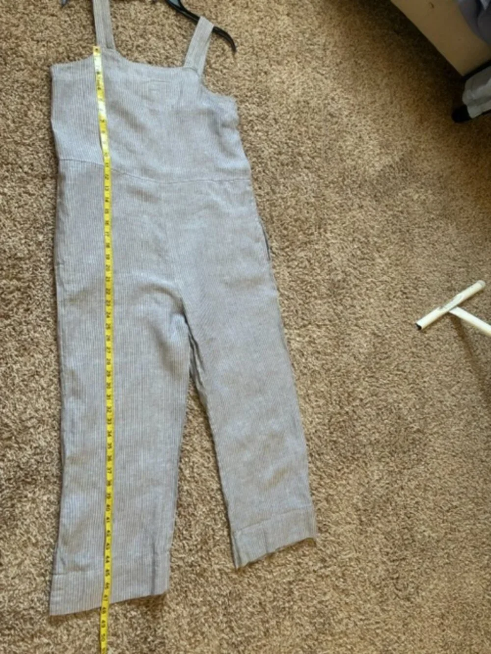 EVERLANE Sleeveless Square Neck Striped Crop Coastal Gray Jumpsuit Size 6,